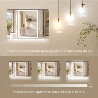 HOMCOM Armário de Casa de Banho com Espelho LED Tomada 3 Portas Antiembaciamento e Prateleiras Ajustáveis Preto(m-4)
