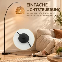 HOMCOM Bogen-Stehlampe mit doppeltem Papierseil-Schirm, Fußschalter, höhenverstellbar, Marmorfuß, Schwarz(m-5)