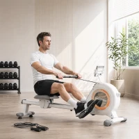 SPORTNOW Rameur magnétique 16 niveaux avec écran LCD et support de téléphone, rangement vertical, pour l'entraînement à domicile(m-15)