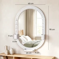 HOMCOM Oval Wall Mirror, 60 x 90 cm Decorative Hanging Mirror with Pegboard Frame, Wall-Mounted, White(m-3)