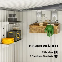 Outsunny Abrigo de Jardim Exterior 2,81 m² em Aço Galvanizado com Prateleiras Ajustáveis, Porta de Correr e Kit de Base, Cinzento Escuro(m-5)