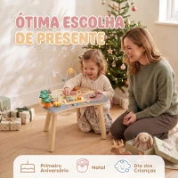 AIYAPLAY Mesa de Atividades em Madeira para Bebé 1-3 Anos, Montessori 6 em 1 com Engrenagens, Labirinto de Contas e Relógio(m-8)