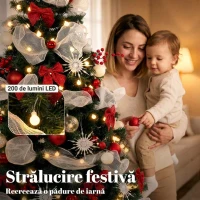 HOMCOM Brad de Crăciun 180 cm cu 200 LED, Telecomandă, 8 Moduri, 800 Crenguțe(m-5)