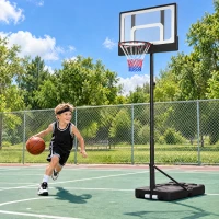 SPORTNOW Panier de Basket Extérieur pour Enfants, Hauteur Réglable 108-213 cm, Base Remplissable et Roulettes, Dès 3 Ans, Noir(m-17)