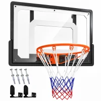 SPORTNOW Panier de Basket Mural ou sur Porte Arceau en Acier Ø40 cm Filet en Nylon Panneau en PE pour Intérieur Noir(m-17)