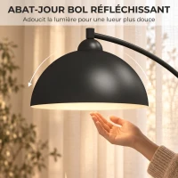 HOMCOM Lampadaire en C, Lampe Sur Pied Salon 178H cm, Abat‑Jour Réfléchissant, Interrupteur au Pied, Base en Marbre, Noir(m-5)
