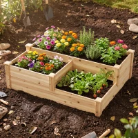 Outsunny Carré potager en bois jardinière extérieure en escalier 3 niveaux design sans fond 108 x 88 x 36 cm bois naturel(m-8)