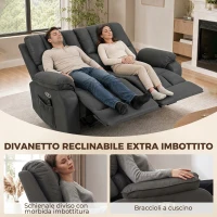 HOMCOM Divano Reclinabile Elettrico 135° 2 Posti con Massaggio e Riscaldamento, in Tessuto Effetto Pelle, Grigio Scuro(m-6)