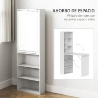 HOMCOM Escritorio de ordenador plegable con estantería, puesto de trabajo, tablero blanco y estante ajustable, 98x51x153cm, blanco(m-4)