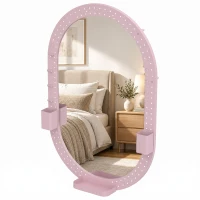 HOMCOM Oval Wall Mirror, 60 x 90 cm Decorative Hanging Mirror with Pegboard Frame, Wall-Mounted, Pink(m-15)