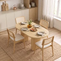 HOMCOM Mesa de Jantar Oval Rústica para 4 Pessoas com Tampo Grosso e Pés Tipo Tambor, 120x60x76 cm, Carvalho(m-10)