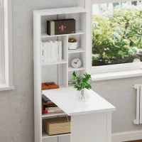 HOMCOM Escritorio de ordenador plegable con estantería, puesto de trabajo, tablero blanco y estante ajustable, 98x51x153cm, blanco(m-8)