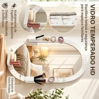 HOMCOM Espelho de Parede Decorativo com Painel Perfurado 90 x 60 cm para Sala e Quarto, Branco(m-11)