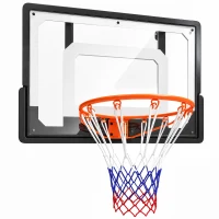 SPORTNOW Panier de Basket Mural ou sur Porte Arceau en Acier Ø40 cm Filet en Nylon Panneau en PE pour Intérieur Noir(m-1)