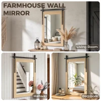 HOMCOM 110 x 66 cm Rectangle Mirror, Farmhouse Wall Mirror for Living Room, Bedroom, Hallway, White Oak(m-4)