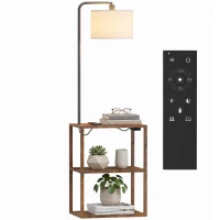 HOMCOM Dimmable Floor Lamp with Shelves, Charging Station, 3-Tier Storage Table, Adjustable Fabric Lampshade, Rustic Brown(m-15)