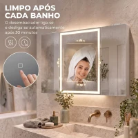 HOMCOM Armário de Casa de Banho com Espelho LED, Tomada Integrada, 3 Portas, Antiembaciamento e Prateleiras Ajustáveis em Vidro Temperado, Branco(m-6)