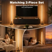HOMCOM Corner Lamp Set of 2, 1450 lm LED Floor Lamp w/ 3-Level Brightness, Foot Switch, 3000K, Minimalist Corner Light, Black(m-4)