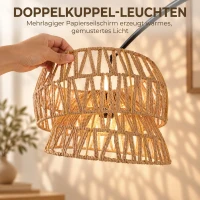 HOMCOM Bogen-Stehlampe mit doppeltem Papierseil-Schirm, Fußschalter, höhenverstellbar, Marmorfuß, Schwarz(m-4)