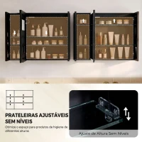 HOMCOM Armário de Casa de Banho com Espelho LED Tomada 3 Portas Antiembaciamento e Prateleiras Ajustáveis Preto(m-7)