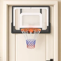 SPORTNOW Panier de Basket Mural ou sur Porte Arceau en Acier Ø40 cm Filet en Nylon Panneau en PE pour Intérieur Noir(m-2)