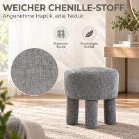 HOMCOM Fußhocker aus modernem Chenille Polsterhocker mit Holzbeinen 43 cm Hellgrau(m-7)