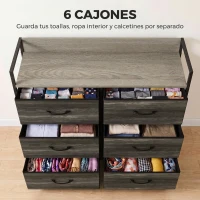 HOMCOM Cómoda con 6 Cajones Plegables Cajonera de Tela con Estructura de Acero Estilo Industrial 79x29x85 cm Gris(m-4)