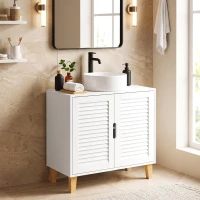 HOMCOM Mobile Sottolavabo con Ripiano Regolabile e Ante a Persiana, Bianco(m-11)