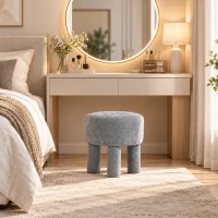 HOMCOM Fußhocker aus modernem Chenille Polsterhocker mit Holzbeinen 43 cm Hellgrau(m-8)