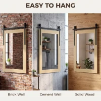HOMCOM 110 x 66 cm Rectangle Mirror, Farmhouse Wall Mirror for Living Room, Bedroom, Hallway, White Oak(m-7)