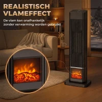 HOMCOM 2000W keramische heater met vlameffect, thermostaat en afstandsbediening, zwart(m-4)