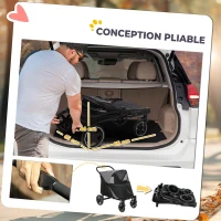 PawHut Poussette chien chariot pour chat 4 roues pliage en un clic laisse de sécurité charge 30 kg 112 x 67 x 100 cm noir(m-5)