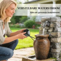 Outsunny Tuinfontein met verstelbare waterstroom en 3-laags rustieke stenen muur in kruikdesign(m-5)