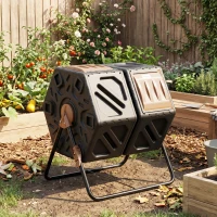 Outsunny 130L Double Chamber Composter - Black(m-8)