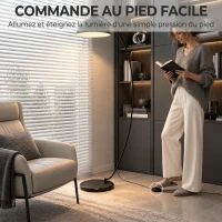 HOMCOM Lampadaire en C, Lampe Sur Pied Salon 178H cm, Abat‑Jour Réfléchissant, Interrupteur au Pied, Base en Marbre, Noir(m-7)