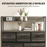 HOMCOM Cajonera de Tela Cómoda de Dormitorio con 5 Cajones y Estantes Estructura de Acero Estilo Industrial Gris(m-5)