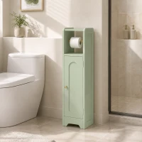 HOMCOM Small Bathroom Storage Cabinet with Toilet Roll Holder - Light Green(m-8)