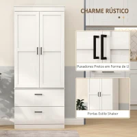 HOMCOM Armário Despenseiro de Cozinha Alto com 2 Gavetas, 2 Portas e Prateleiras Ajustáveis 75x39x178 cm Creme(m-5)