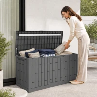 Outsunny Gartenbox 379 Liter Wasserdicht Abschließbar UV-beständig Auflagenbox mit Holzoptik für Garten 122,5x56x62cm Grau(m-9)