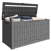 Outsunny Gartenbox 379 Liter Wasserdicht Abschließbar UV-beständig Auflagenbox mit Holzoptik für Garten 122,5x56x62cm Grau(m-12)