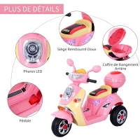 HOMCOM® Scooter électrique pour Enfant 3 Ans 6 V Métal + polypropylène 108 x 51 x 75 cm Rose/Blanc(m-7)