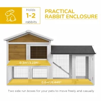 PawHut Wooden Rabbit Hutch Outdoor, Double Tier with Water-Resistant Roof, Ramp 147 x 54 x 84 cm, Yellow(m-5)