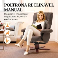 HOMCOM Poltrona Reclinável com Apoio para os Pés Estofada em Tecido Técnico Estrutura de Madeira Função Basculante Castanho Escuro(m-4)