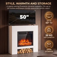 HOMCOM Freestanding Electric Fireplace Suite, Electric Fire and Surround with Shelf, Adjustable Flame Effect, Timer, Remote(m-4)