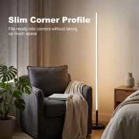 HOMCOM Corner Lamp Set of 2, 1450 lm LED Floor Lamp w/ 3-Level Brightness, Foot Switch, 3000K, Minimalist Corner Light, Black(m-7)
