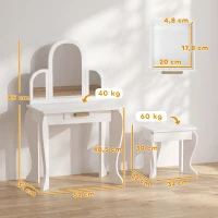 HOMCOM Toucador para Crianças com Espelho e Banco Toucador de Maquilhagem para Crianças de 3 a 6 Anos 52x32x85 cm Branco(m-3)
