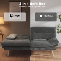 HOMCOM Canapé Convertible 2 Places 3 en 1, Canapé-Lit Clic Clac en Velours Côtelé 193 cm, Dossier et Accoudoirs Réglables, Gris(m-8)