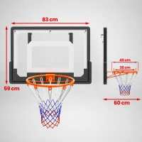 SPORTNOW Panier de Basket Mural ou sur Porte Arceau en Acier Ø40 cm Filet en Nylon Panneau en PE pour Intérieur Noir(m-3)