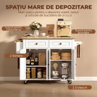 HOMCOM Insulă de bucătărie cu roți și sertare, 111 x 44,5 x 82,5 cm, alb(m-6)