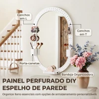 HOMCOM Espelho de Parede Decorativo com Painel Perfurado 90 x 60 cm para Sala e Quarto, Branco(m-9)
